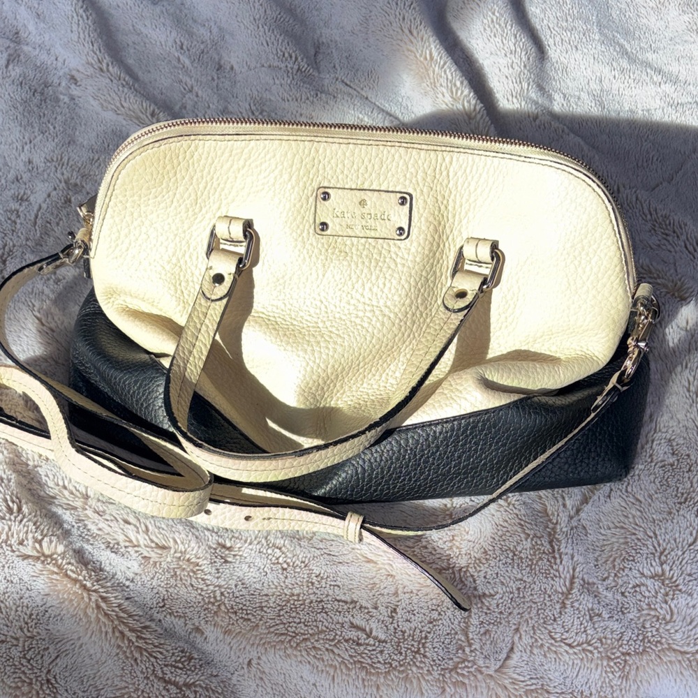 Kate Spade Cream and Navy Blue Satchel